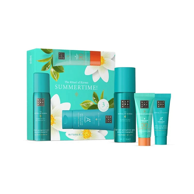 Rituals ritual of karma zestaw mini na lato z kosmetykami do pielęgnacji ciała w turkusowym opakowaniu