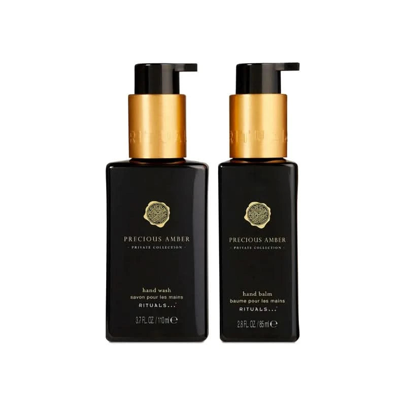 Zestaw prezentowy Rituals Precious Amber z płynem do mycia rąk i balsamem w czarnych butelkach