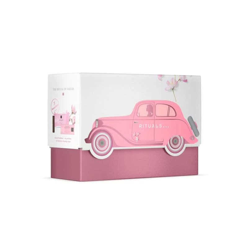 Zestaw upominkowy do samochodu Rituals w różowym opakowaniu z motywem auta i kwiatów