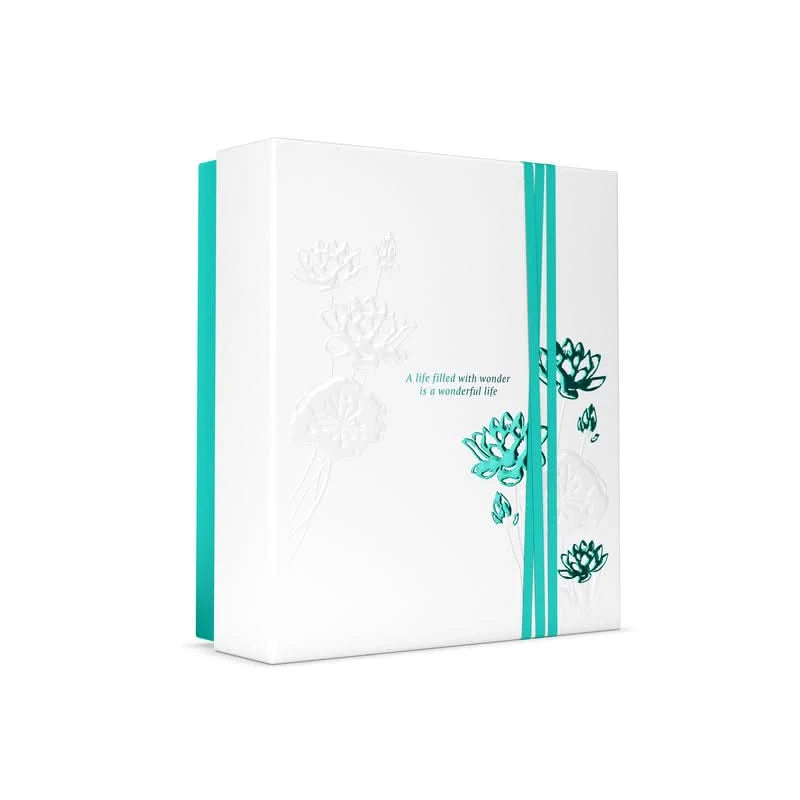 Elegancki zestaw upominkowy Rituals Karma dla firm w białym pudełku z turkusowymi motywami kwiatowymi